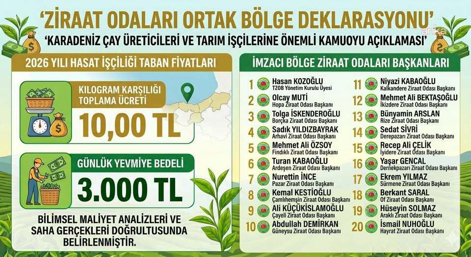 Doğu Karadeniz'deki ziraat odaları yaş çay toplayan mevsimlik işçilerin yevmiyelerini belirledi