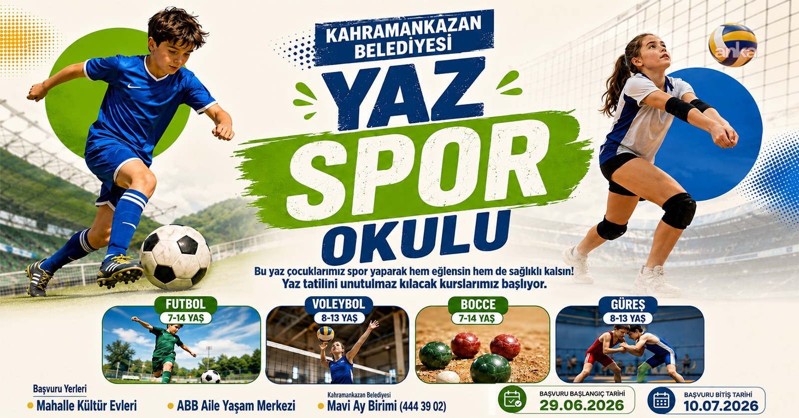 Kahramankazan Belediyesi'nin çocuklara yönelik düzenlediği yaz spor okulu kayıtları başladı