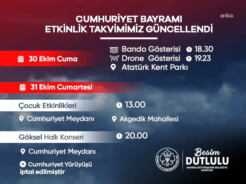 Manisa Büyükşehir Belediyesi’nden Cumhuriyet etkinlikleri için takvim değişikliği