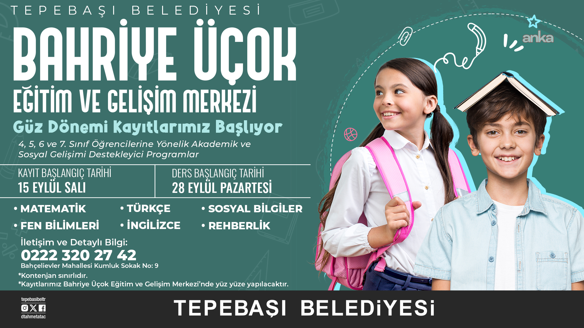 Tepebaşı Belediyesi Bahriye Üçok Eğitim ve Gelişim Merkezi'nde güz dönemi kayıtları başlıyor