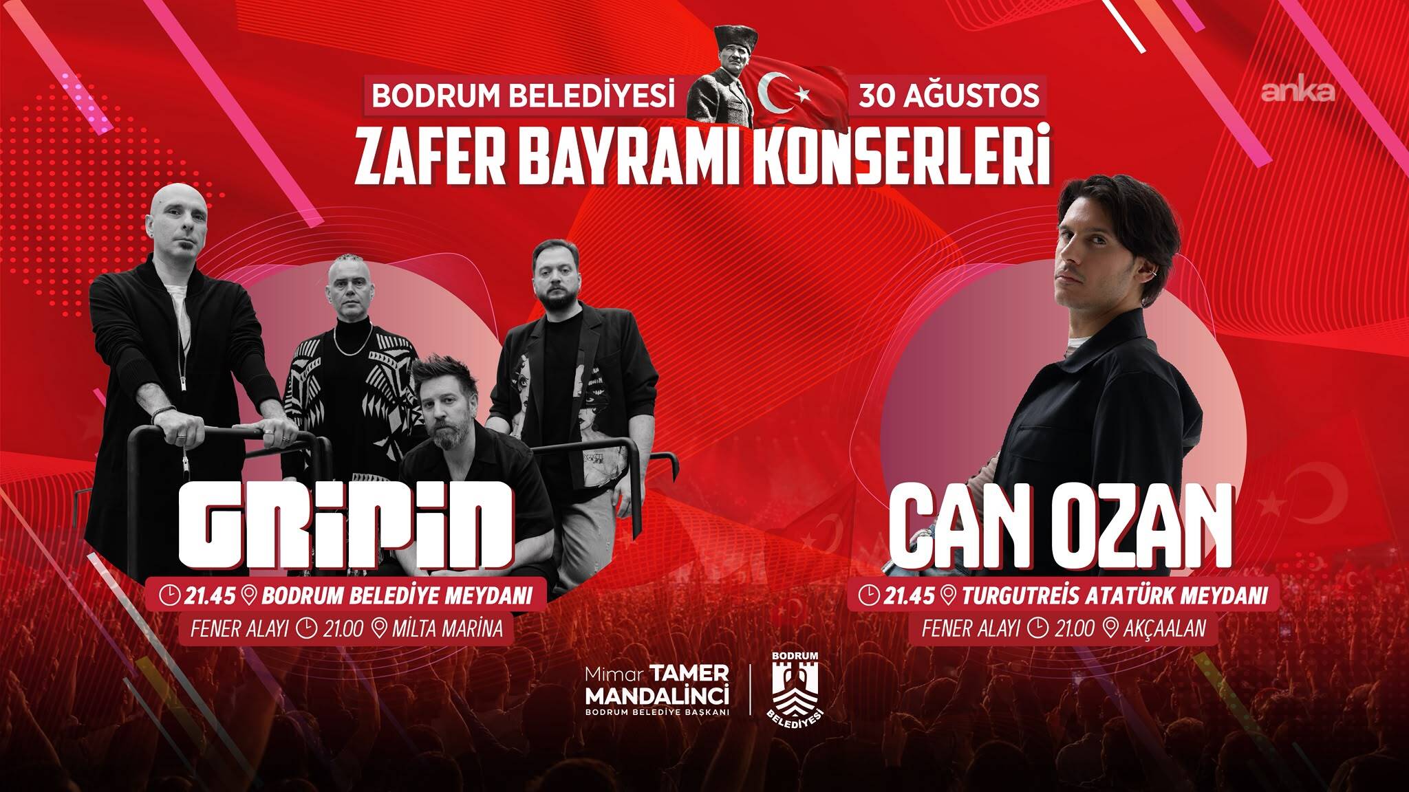 Bodrum’da Gripin ve Can Ozan konserleriyle Zafer Bayramı Coşkusu