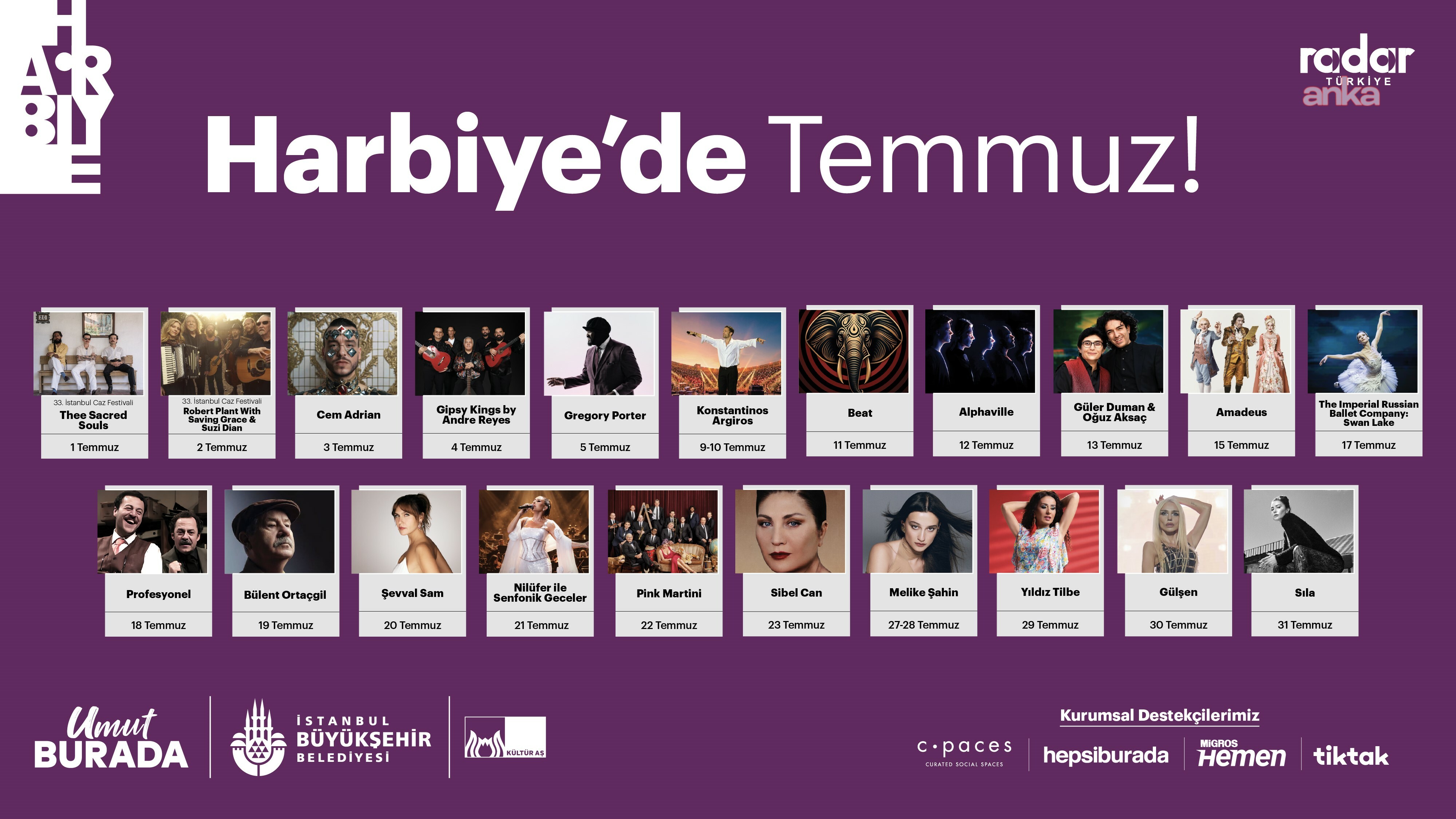 Harbiye Cemil Topuzlu Açık Hava Tiyatrosu’nda, temmuz ayında da müzik ve eğlence devam ediyor