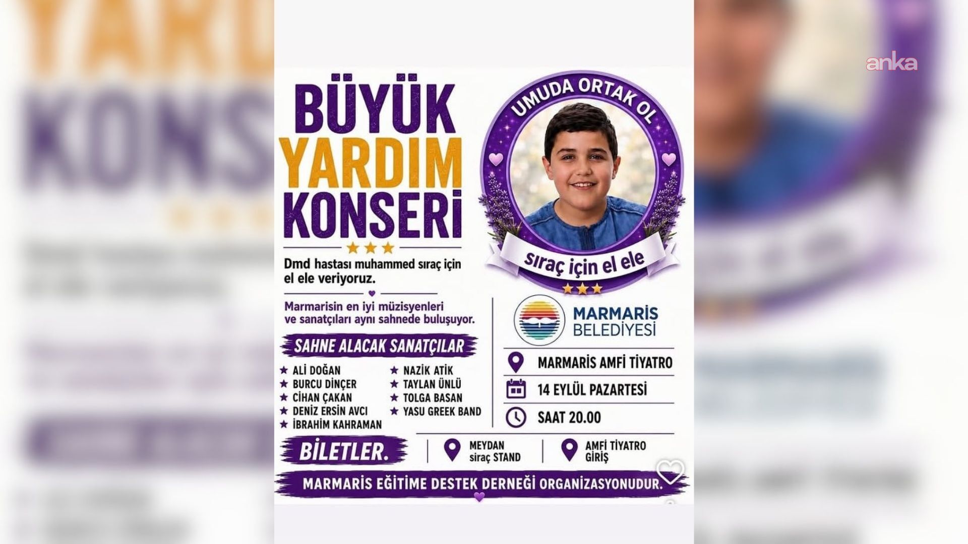 Marmaris'te sanatçılar, DMD hastası Miraç için aynı sahnede buluşacak