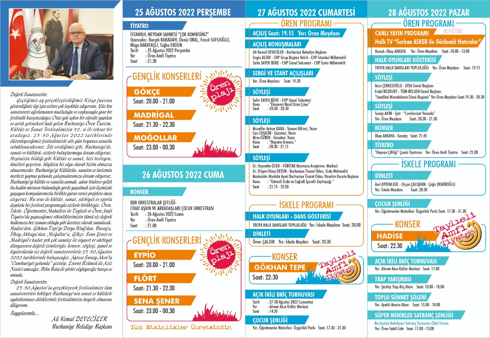 BURHANİYE 32. ÖREN TURİZM KÜLTÜR VE SANAT FESTİVALİ BAŞLIYOR