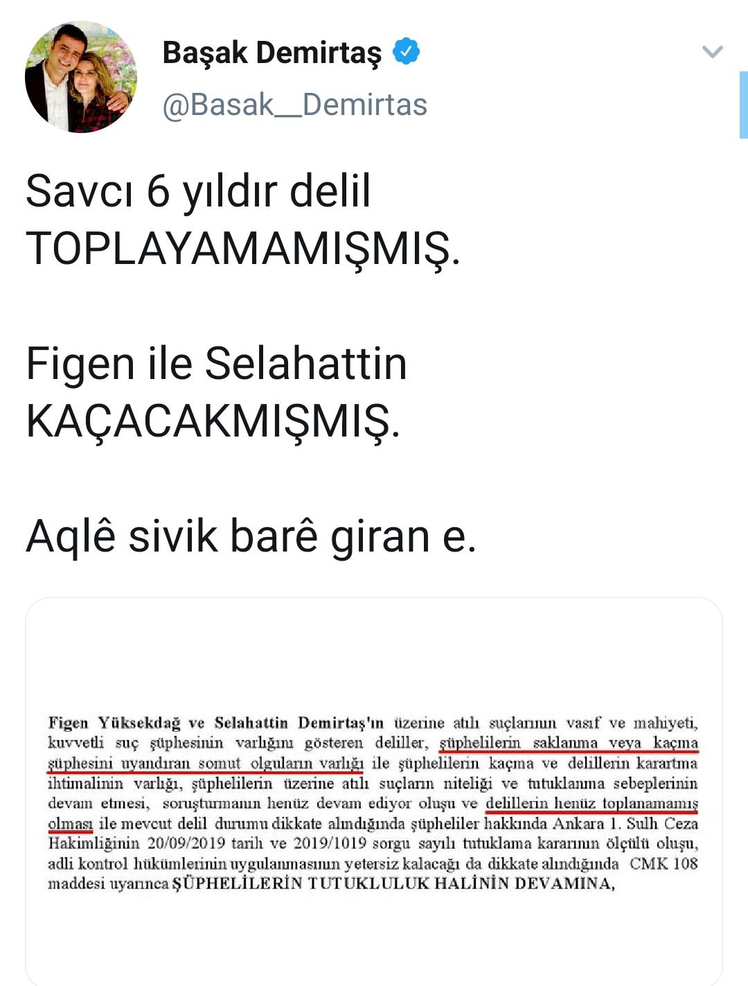 BAŞAK DEMİRTAŞ'TAN TUTUKLULUK KARARINA TEPKİ: FİGEN VE SELAHATTİN KAÇACAKMIŞMIŞ!