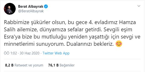 ALBAYRAK ÇİFTİNİN YENİ BEBEĞİNE SİYASİLERDEN TEBRİK MESAJLARI