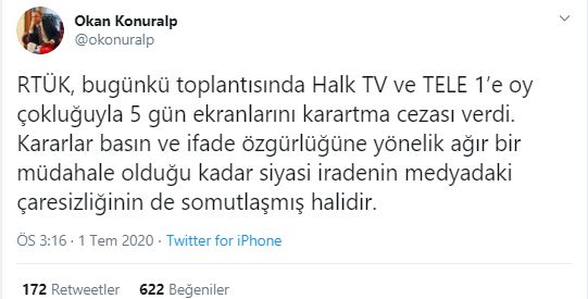 RTÜK ÜYESİ KONURALP: SİYASİ İDARENİN ÇARESİZLİĞİNİN SOMUTLAŞMIŞ HALİ