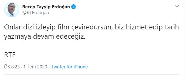 ERDOĞAN: "DİZİ İZLEYİP FİLM ÇEVİREDURSUNLAR, HİZMET EDİP TARİH YAZMAYA DEVAM EDECEĞİZ"