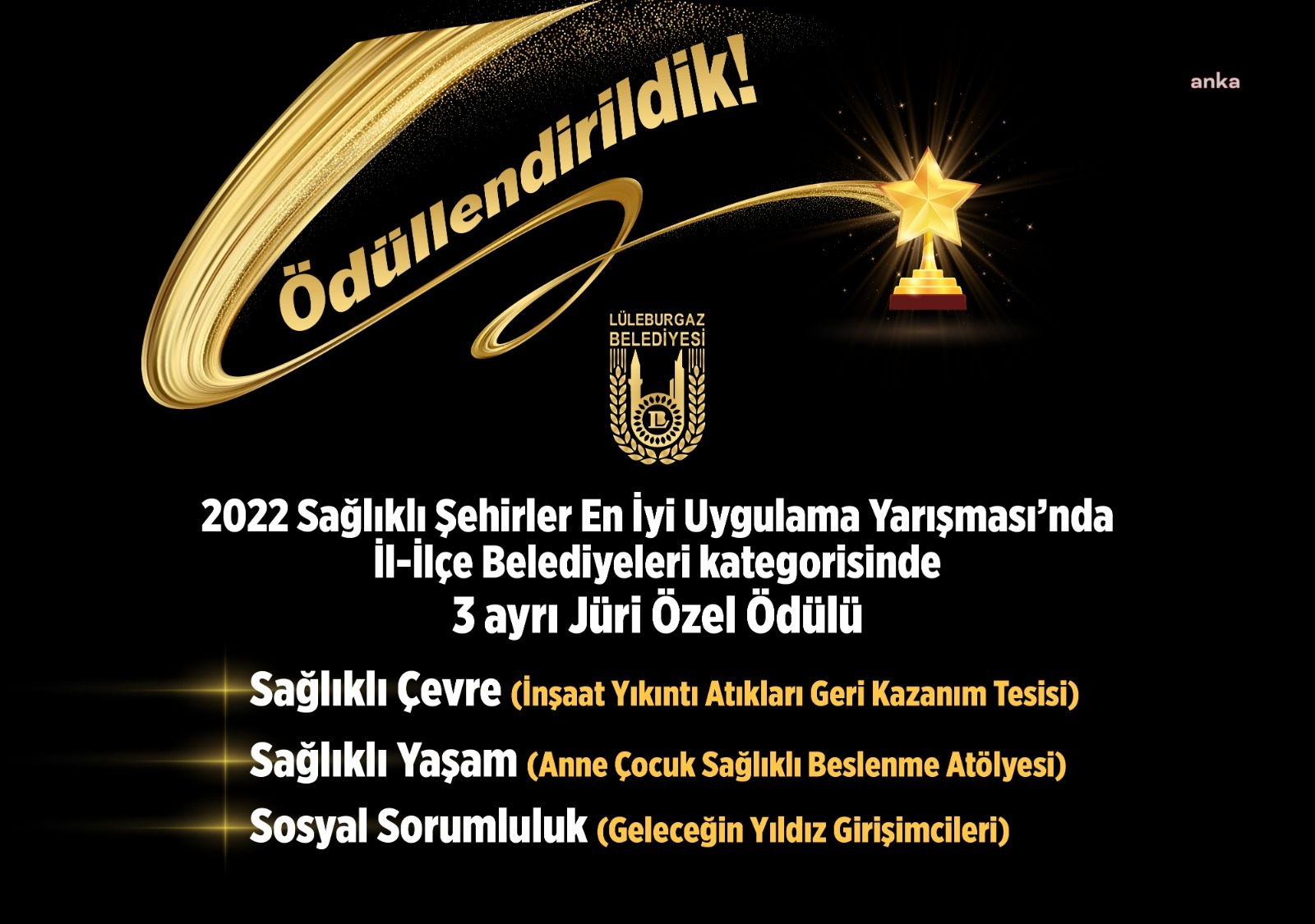 SAĞLIKLI KENTLER BİRLİĞİ’NDEN LÜLEBURGAZ’A 3 DALDA ÖDÜL