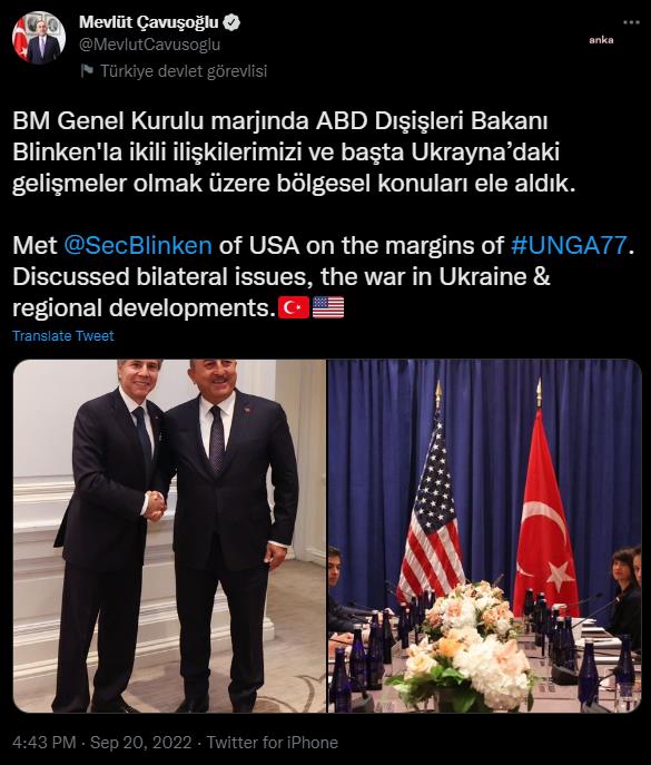 DIŞİŞLERİ BAKANI ÇAVUŞOĞLU, AMERİKAN MEVKİDAŞI BLİNKEN İLE GÖRÜŞTÜ