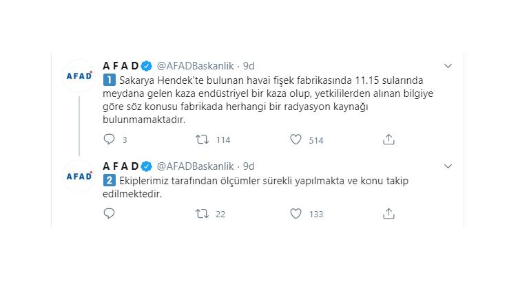 AFAD : “HERHANGİ BİR RADYASYON KAYNAĞI BULUNMAMAKTADIR”