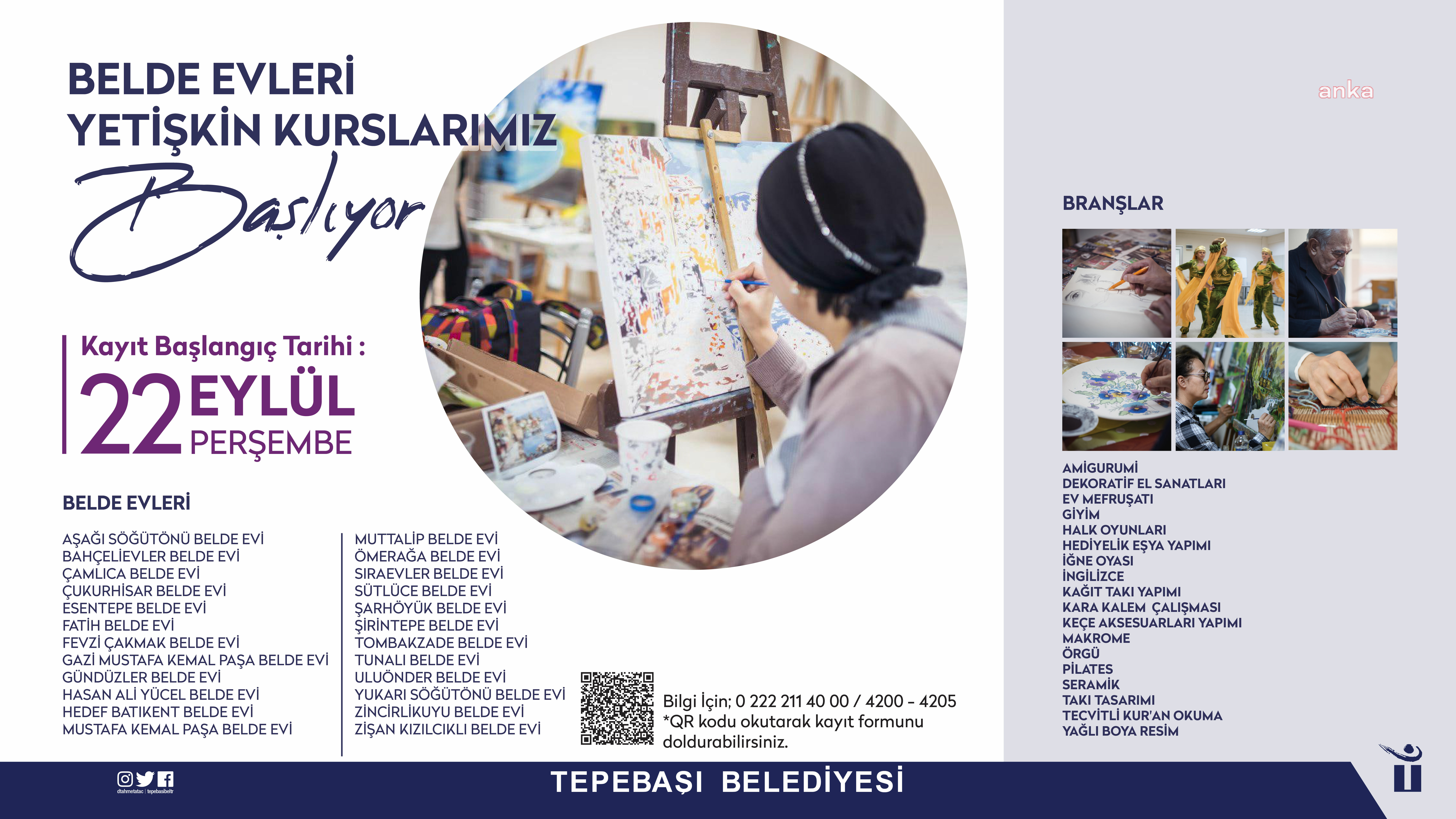 TEPEBAŞI BELEDİYESİ BELDE EVLERİ YETİŞKİN KURSLARI, 24 NOKTADA BAŞLIYOR