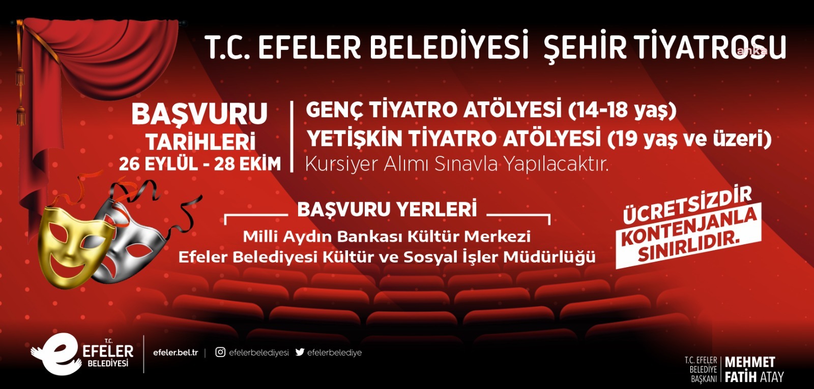 EFELER BELEDİYESİ ŞEHİR TİYATROSU TİYATRO ATÖLYELERİNE YENİ DÖNEM BAŞVULARI BAŞLADI