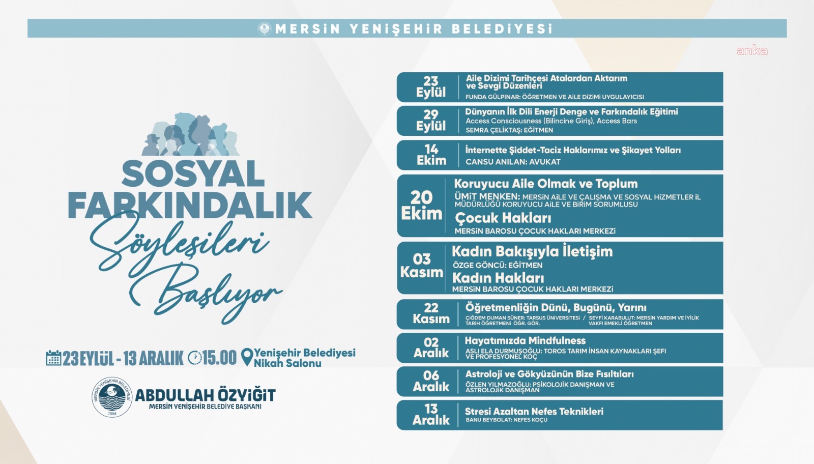 YENİŞEHİR BELEDİYESİ “SOSYAL FARKINDALIK SÖYLEŞİLERİ” BAŞLIYOR