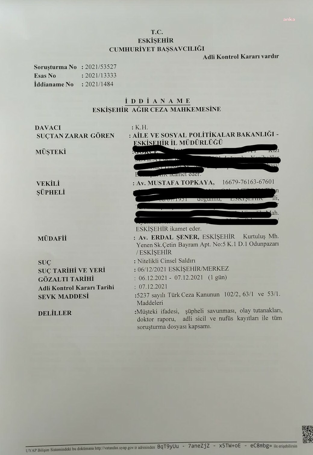 ESKİŞEHİR'DE “NİTELİKLİ CİNSEL SALDIRI” SUÇLAMASIYLA AÇILAN DAVANIN ÜÇÜNCÜ DURUŞMASI 27 EYLÜL’DE