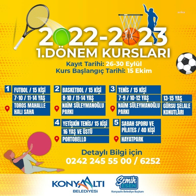 KONYAALTI BELEDİYESİ GÜZ DÖNEMİ SPOR KURSLARI İÇİN KAYITLAR SÜRÜYOR
