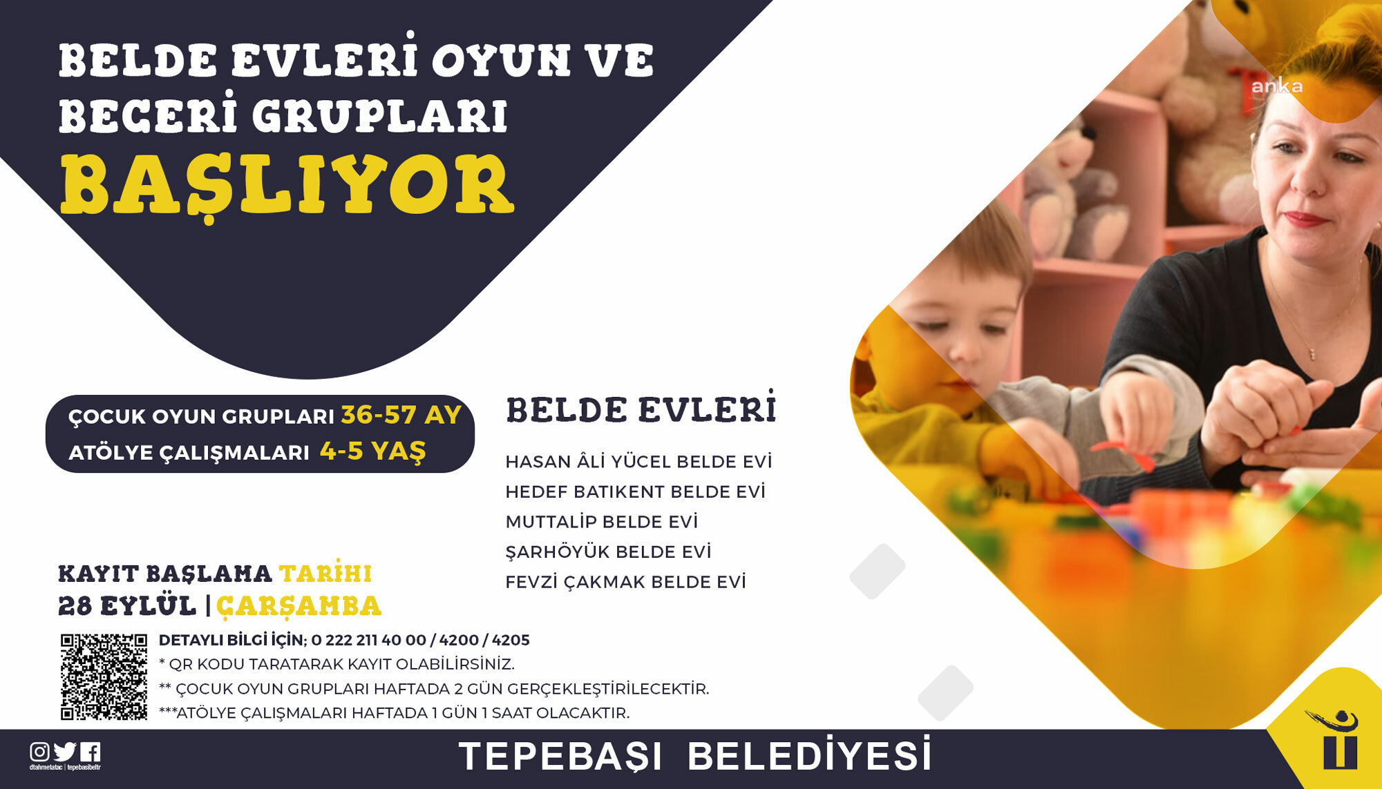 TEPEBAŞI BELEDİYESİ BELDE EVLERİ'NDE OYUN VE BECERİ GRUPLARI BAŞLIYOR