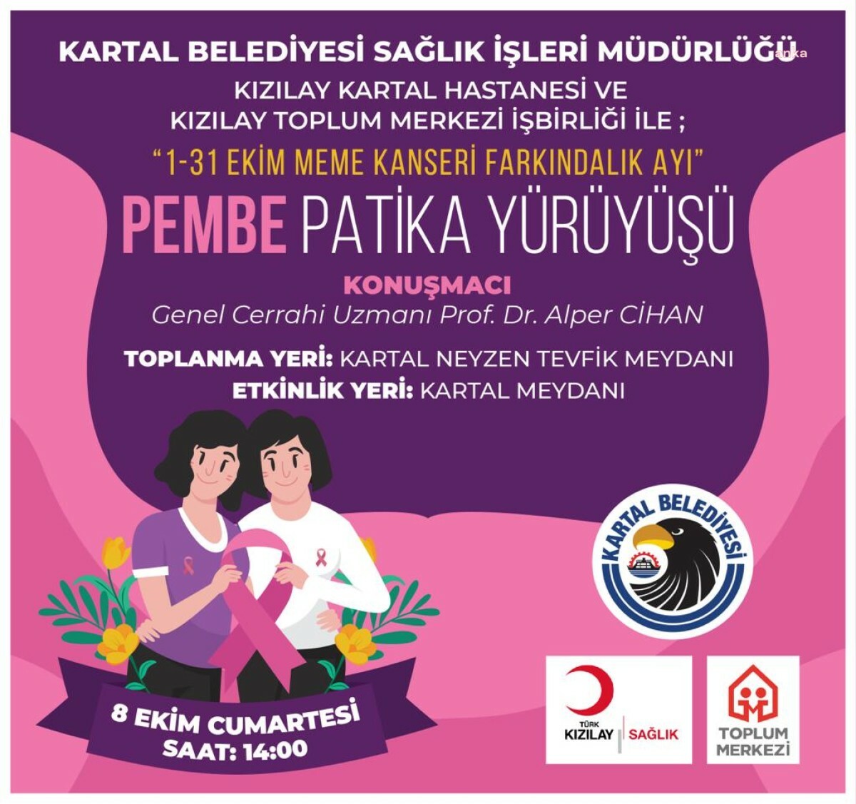 KARTAL BELEDİYESİ’NDEN MEME KANSERİNE FARKINDALIK İÇİN PEMBE PATİKA YÜRÜYÜŞÜ