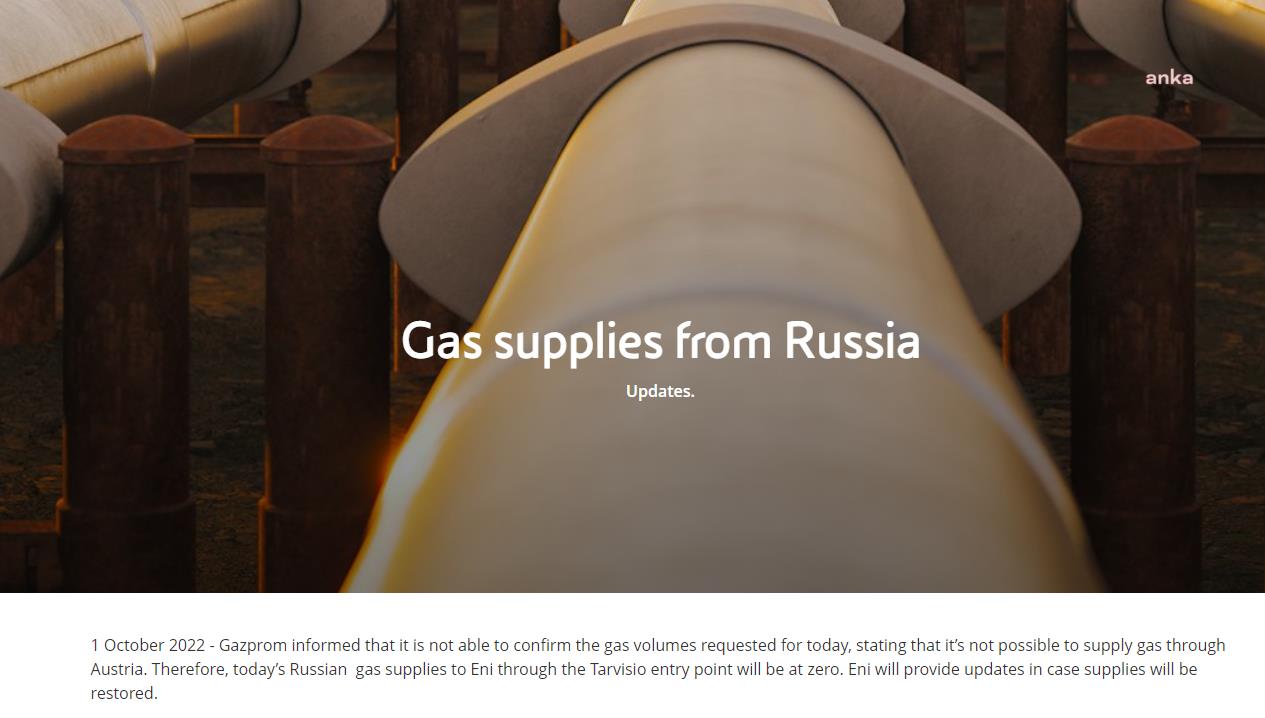 İTALYAN ENERJİ ŞİRKETİ ENI: GAZPROM BUGÜN İTİBARİYLE GAZ AKIŞINI DURDURDU