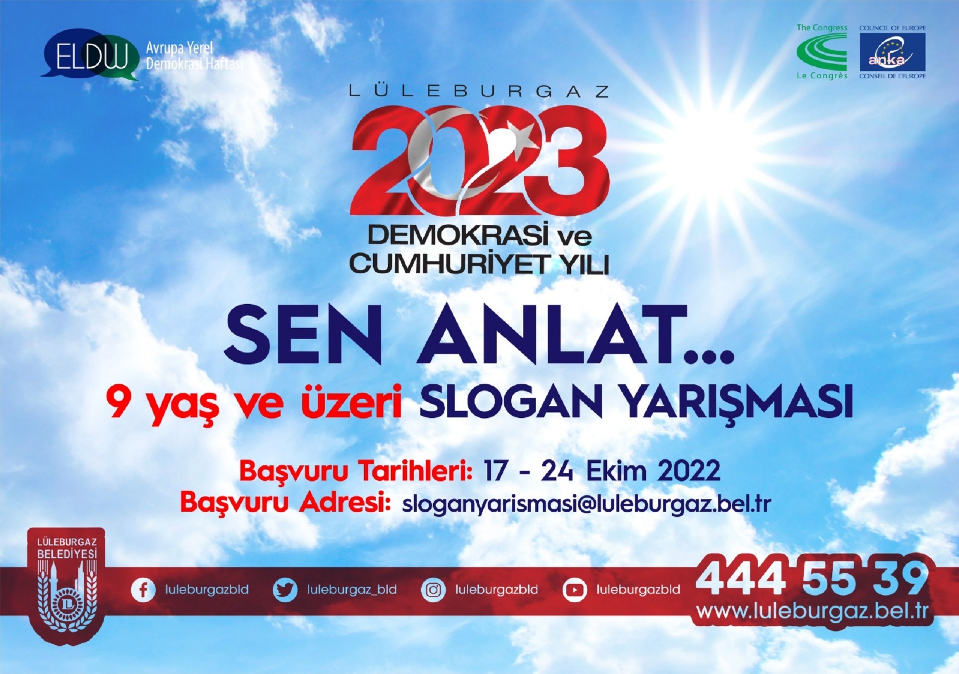 LÜLEBURGAZ'DA DEMOKRASİ VE CUMHURİYET YILI SLOGAN YARIŞMASI BAŞLIYOR