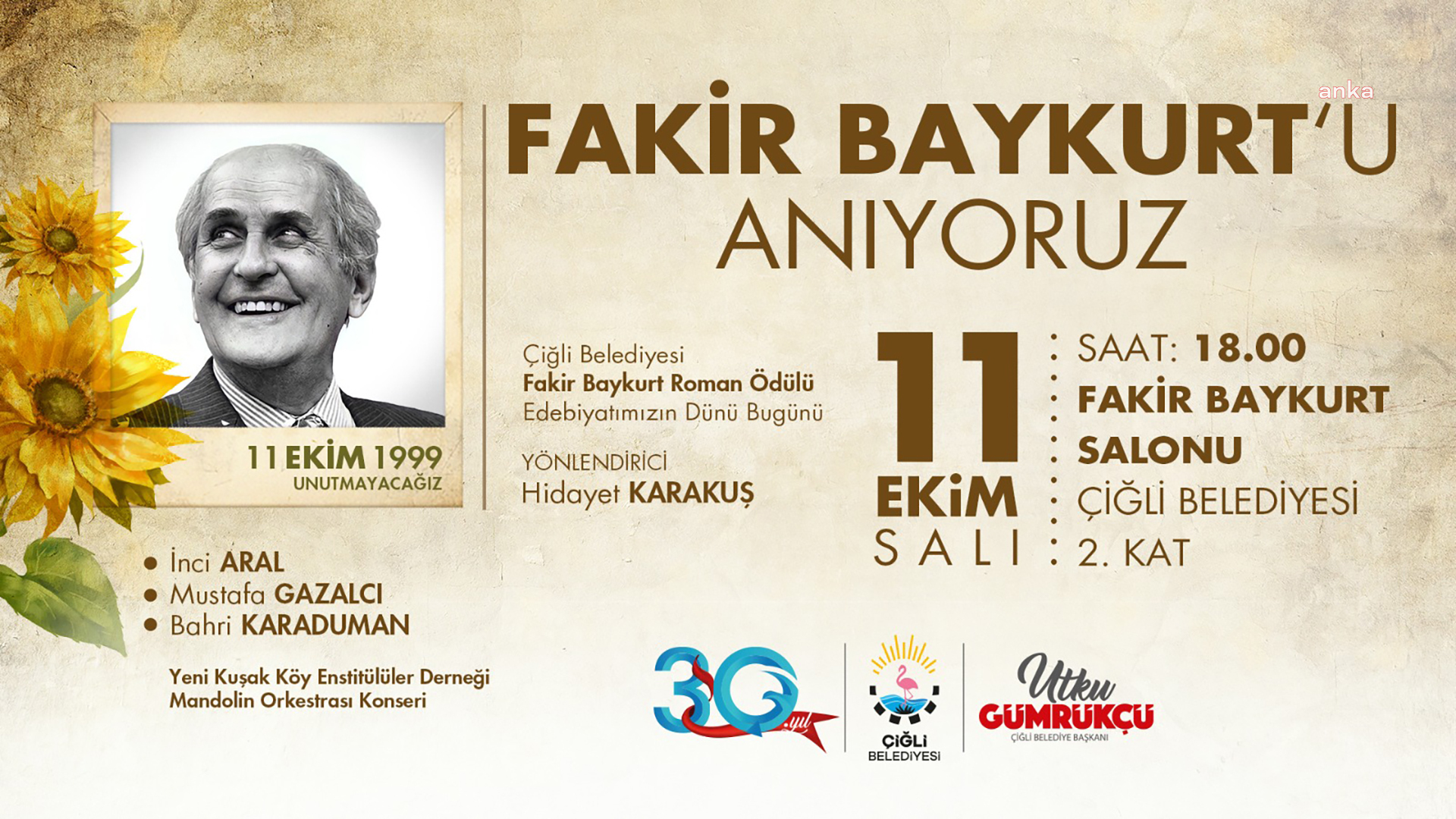 FAKİR BAYKURT, VEFATININ 23. YILINDA ÇİĞLİ’DE ANILACAK