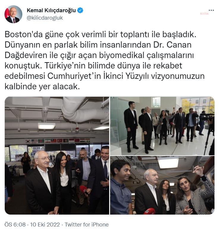 KILIÇDAROĞLU BOSTON’DA, BİYOMEDİKAL ÇALIŞMALARI İNCELEDİ: “TÜRKİYE’NİN BİLİMDE DÜNYA İLE REKABET EDEBİLMESİ CUMHURİYET’İN İKİNCİ YÜZYILI VİZYONUMUZUN KALBİNDE YER ALACAK”
