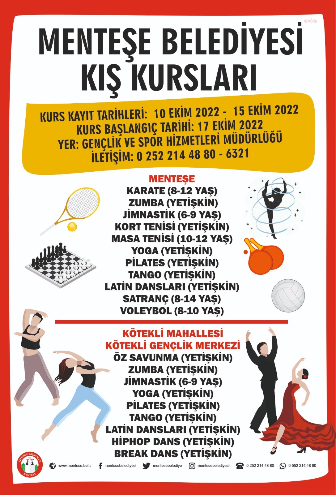 MENTEŞE BELEDİYESİ'NDEN 14 FARKLI BRANŞTA SPOR VE DANS KURSU