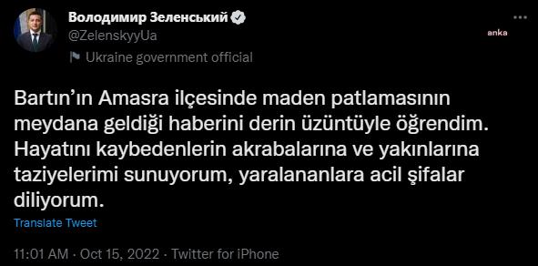 BARTIN'DA MADEN FACİASI... ZELENSKİ: HAYATINI KAYBEDENLERİN YAKINLARINA TAZİYELERİMİ SUNUYORUM, YARALANANLARA ACİL ŞİFALAR DİLİYORUM