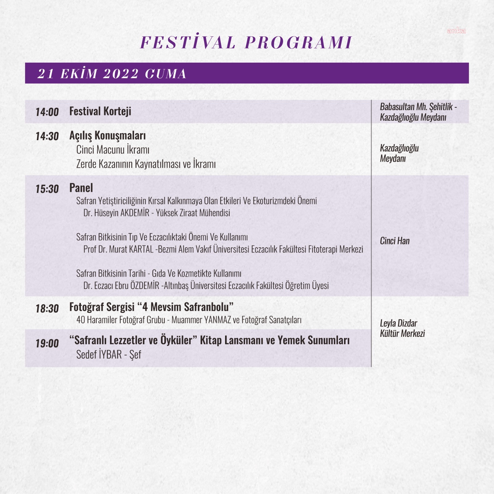 SAFRAN HASADI FESTİVALİ’NDE KONSERLER İPTAL EDİLDİ