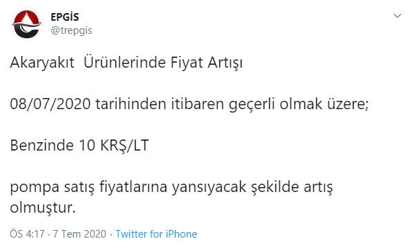 DÜN MOTORİNE BUGÜN BENZİNE ZAM