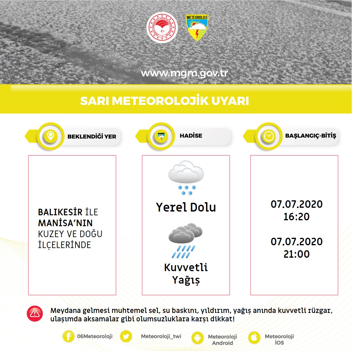 METEOROLOJİ'DEN BİR UYARI DA BALIKESİR VE MANİSA'YA