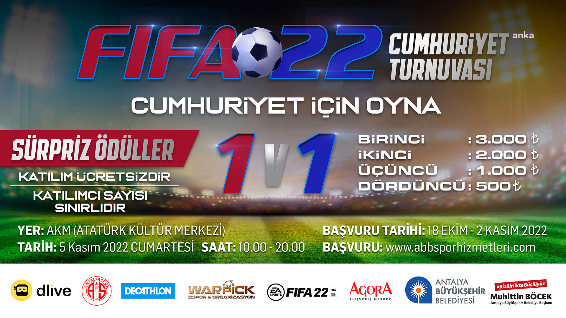 ANTALYA BÜYÜKŞEHİR ‘FİFA 22 CUMHURİYET TURNUVASI’ DÜZENLEYECEK