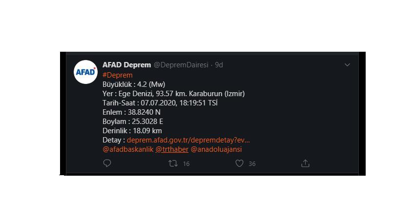 İZMİR KARABURUN'DA DEPREM MEYDANA GELDİ