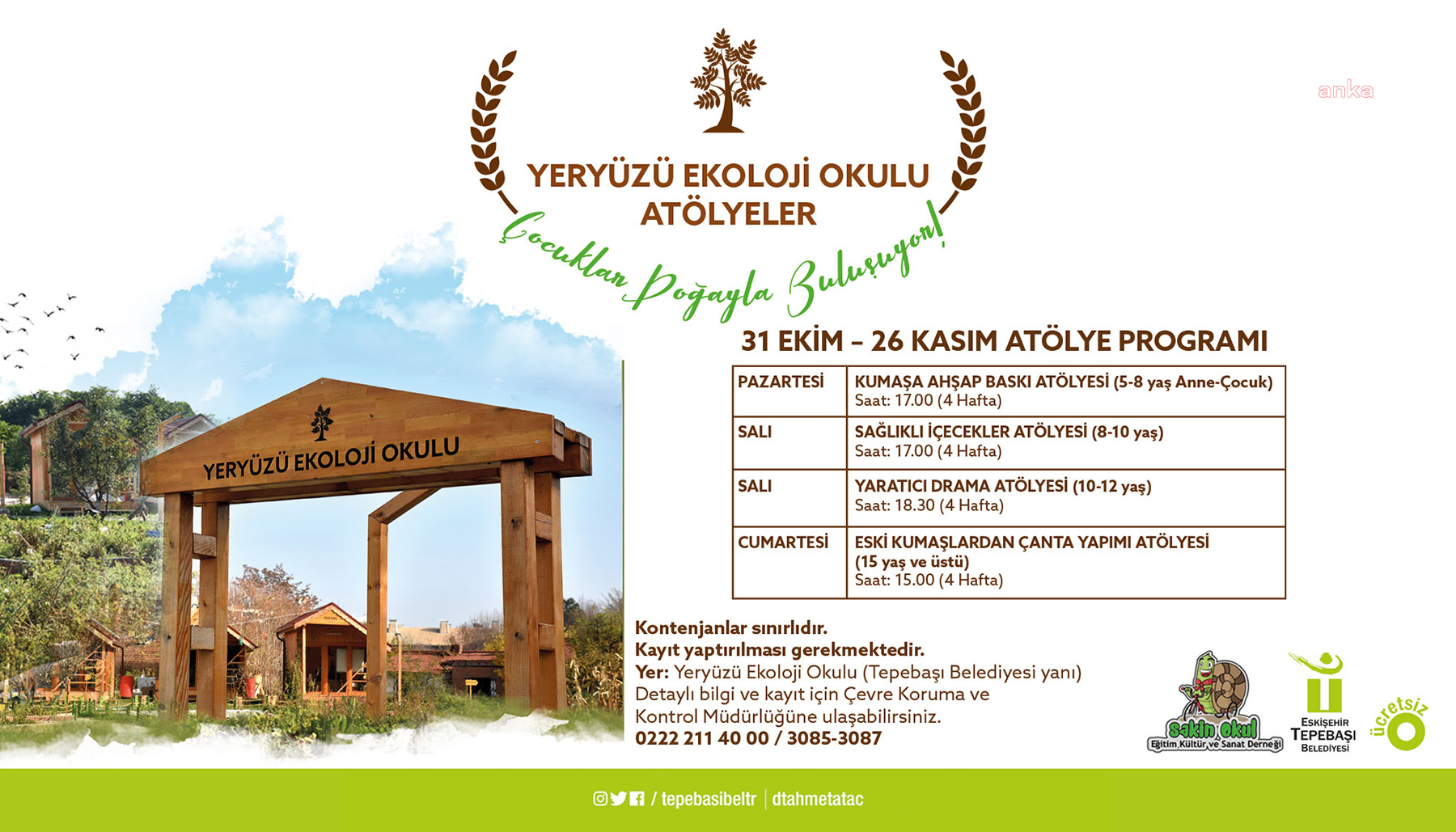 TEPEBAŞI’NDA YERYÜZÜ EKOLOJİ OKULU KASIM ATÖLYELERİ BAŞLIYOR