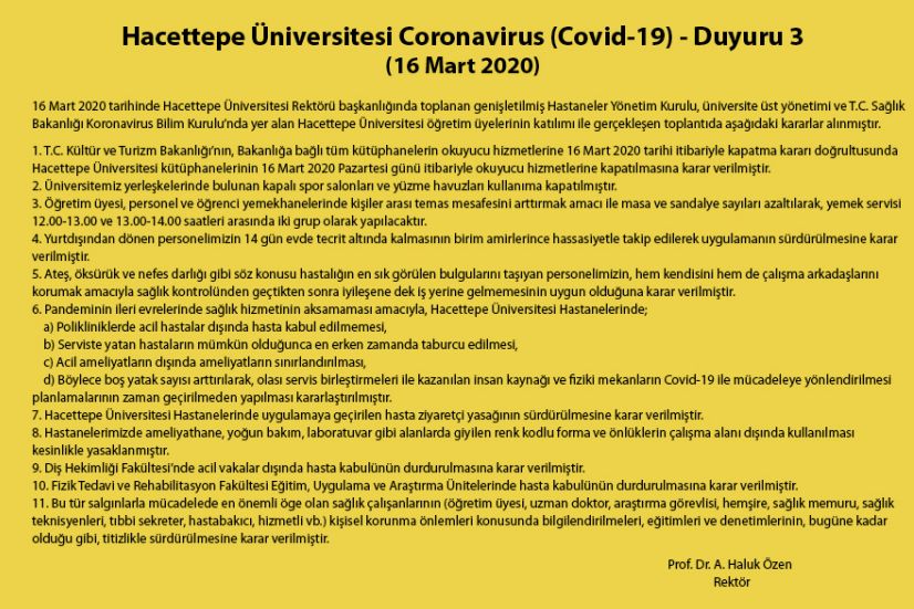 HACETTEPE’DE ACİL DIŞINDA HASTA KABULÜ DURDU