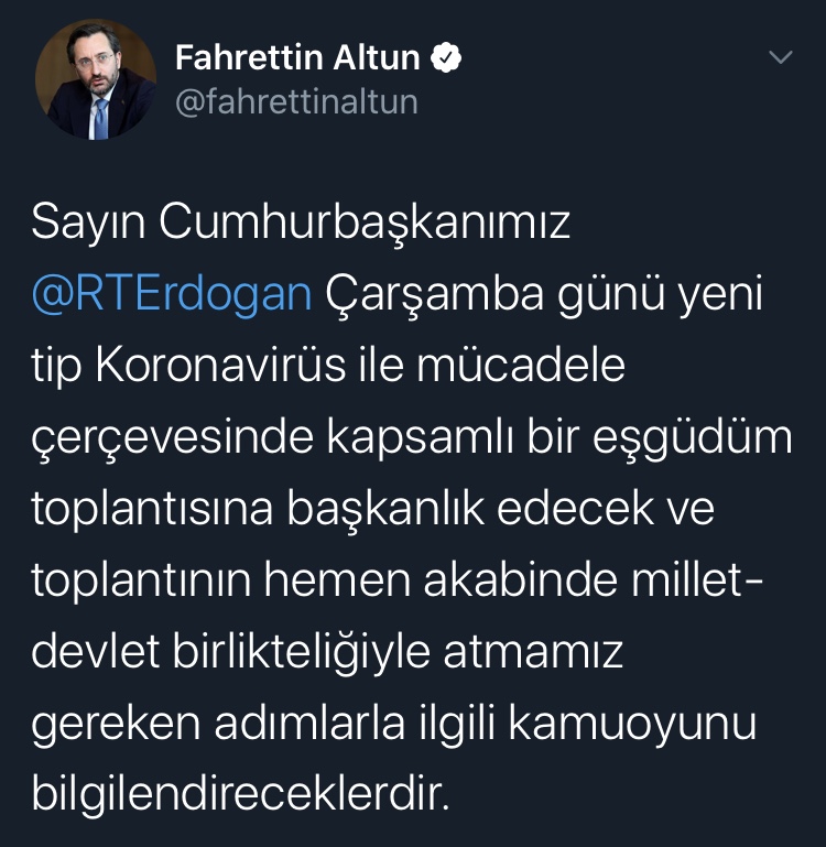 KRİTİK TOPLANTI ÇARŞAMBA GÜNÜ: ERDOĞAN KORONAVİRÜS AÇIKLAMASI YAPACAK