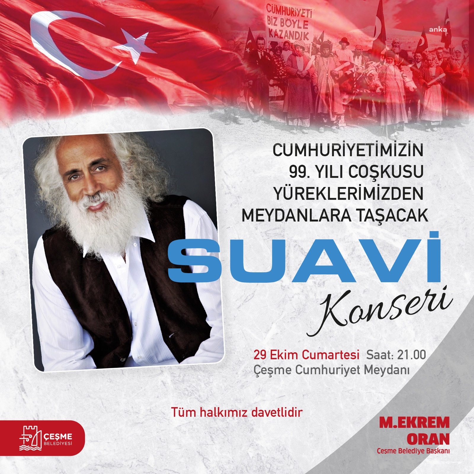 ÇEŞME'DE CUMHURİYET BAYRAMINDA SUAVİ KONSER VERECEK