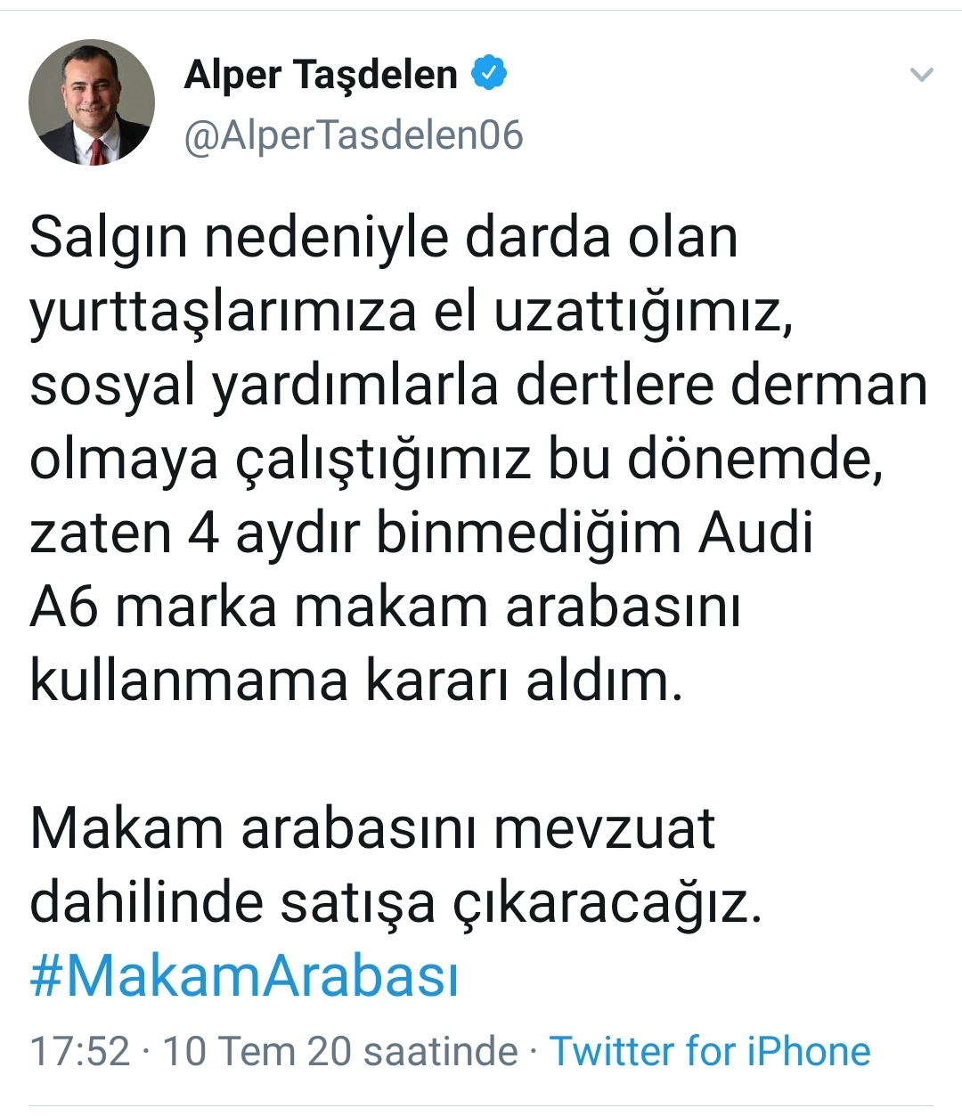ALPER TAŞDELEN, 4 AYDIR KULLANMADIĞI MAKAM ARABASINI SATIŞA ÇIKARACAK!