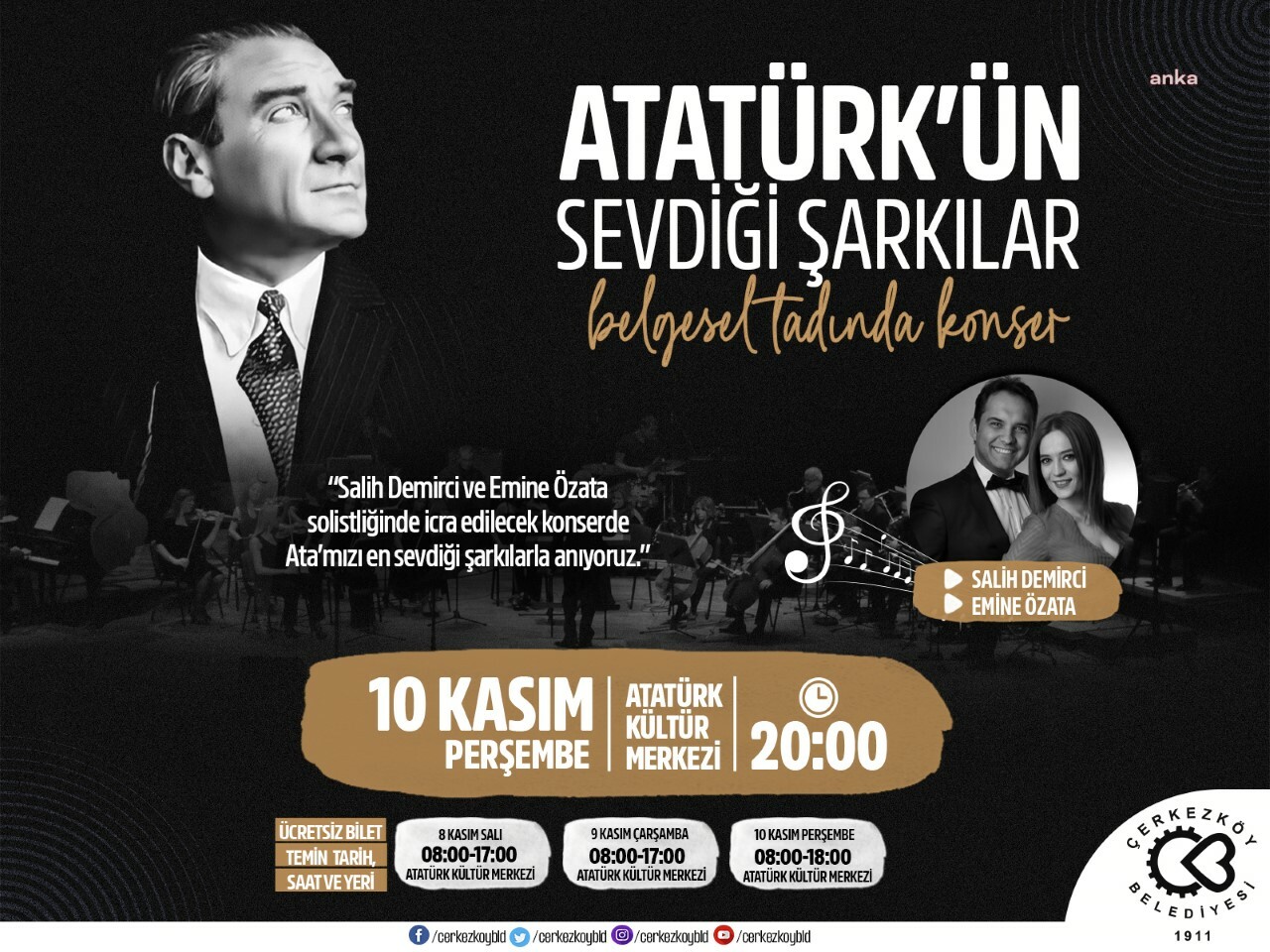 ÇERKEZKÖY BELEDİYESİ ATATÜRK'Ü SEVDİĞİ ŞARKILAR İLE ANIYOR