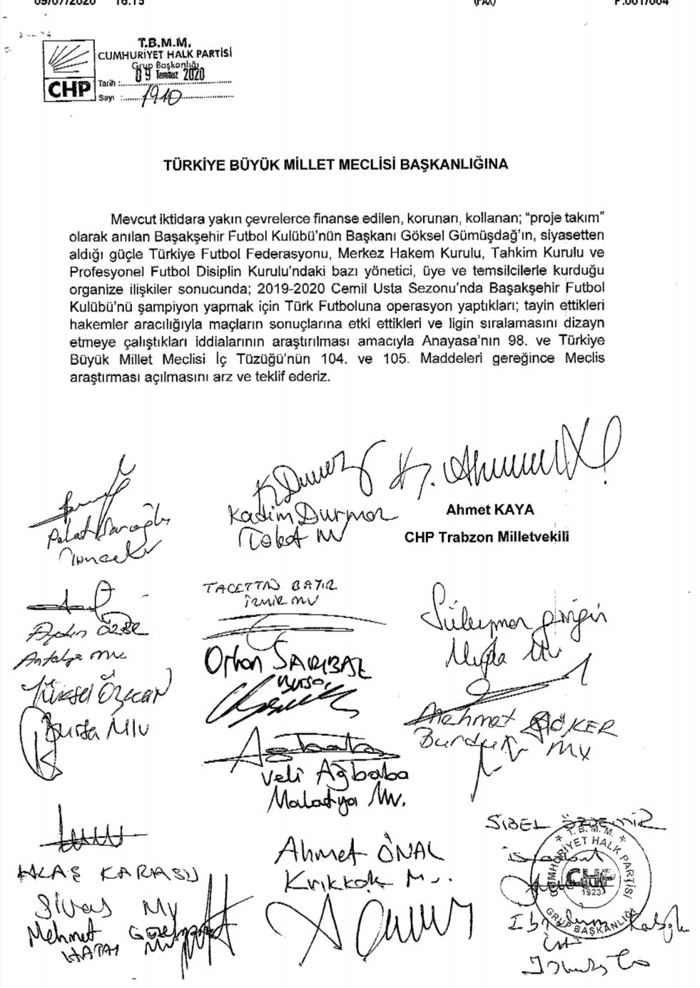 CHP’Lİ KAYA’DAN ARAŞTIRMA ÖNERGESİ: FUTBOLUN KİRLİ YAPILARINA DUR DENİLMELİ