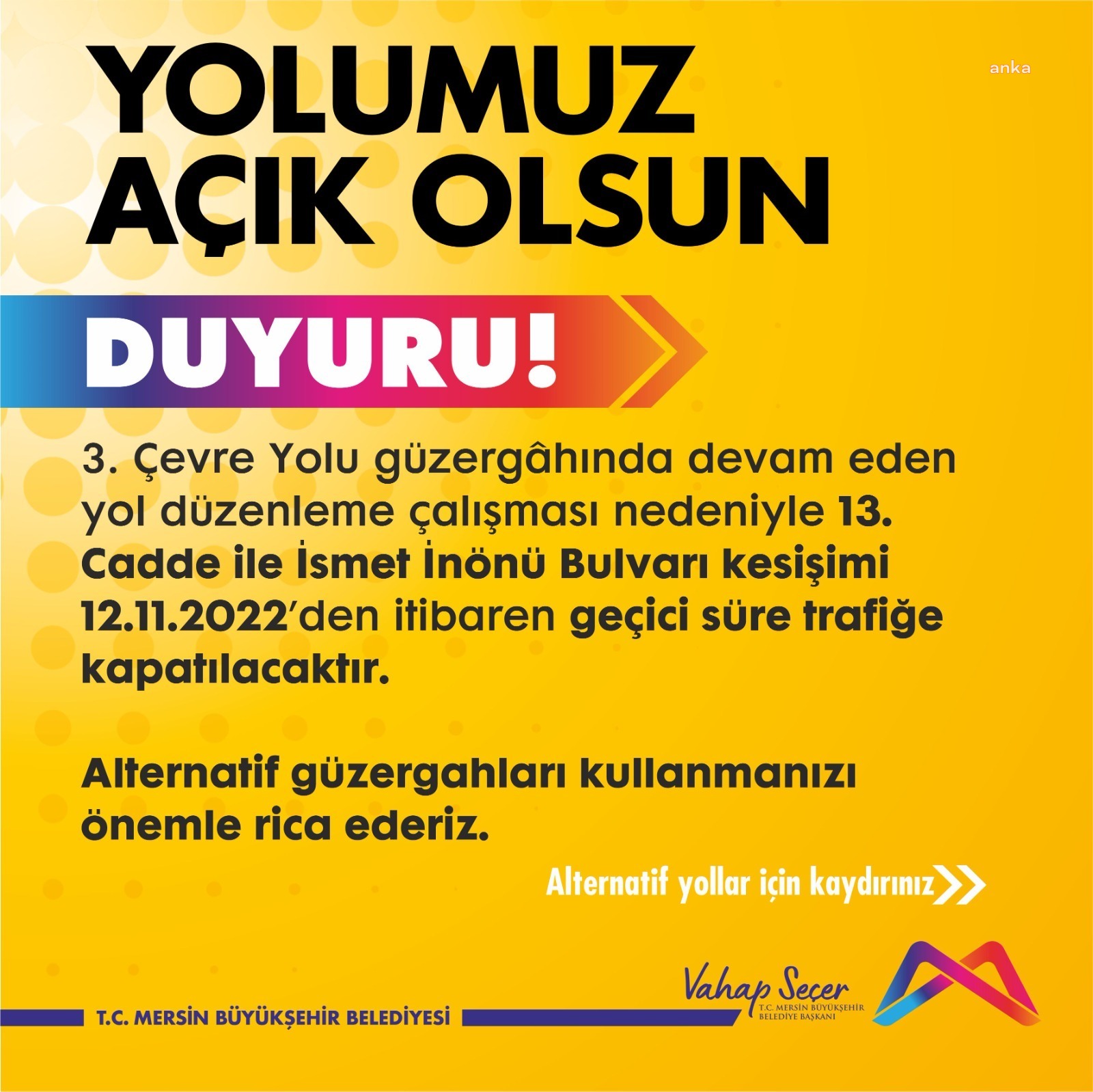MERSİN BÜYÜKŞEHİR, İKİNCİ KANALİZE KAVŞAK ÇALIŞMASINA BAŞLIYOR