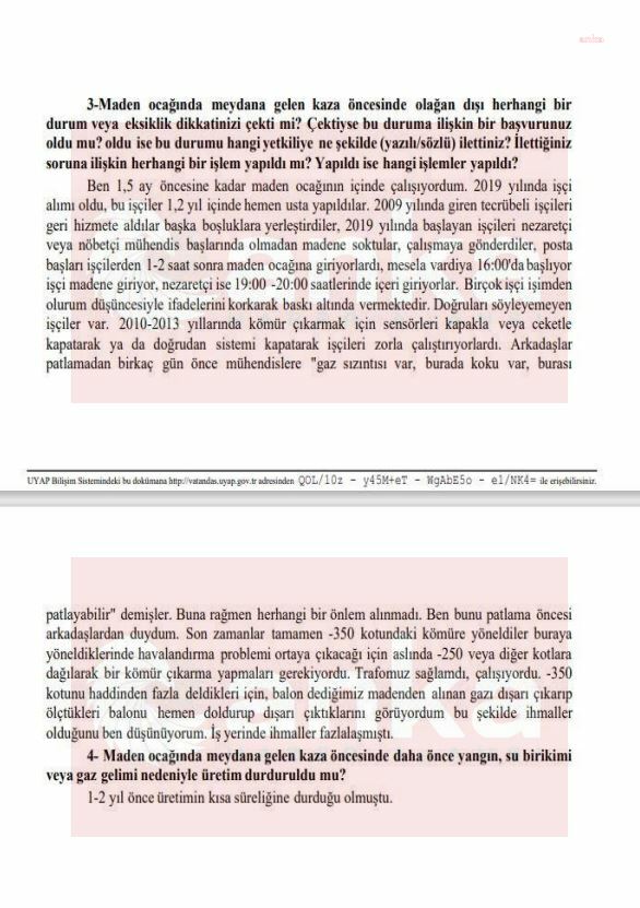 AMASRA MADEN FACİASI SORUŞTURMASI… MADEN İŞÇİSİNİN SAVCILIK İFADESİ: “BURASI PATLAYABİLİR’ DEMİŞLERDİ, BUNA RAĞMEN ÖNLEM ALINMADI
