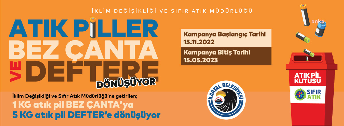 KARTAL’DA ATIK PİLLER BEZ ÇANTA VE DEFTERE DÖNÜŞÜYOR