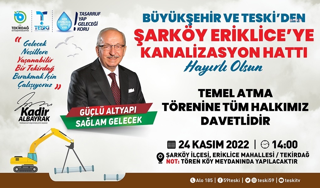 TEKİRDAĞ BÜYÜKŞEHİR, ŞARKÖY’DEKİ KANALİZASYON İNŞAATININ TEMELİNİ DÜZENLENEN TÖRENLE ATACAK
