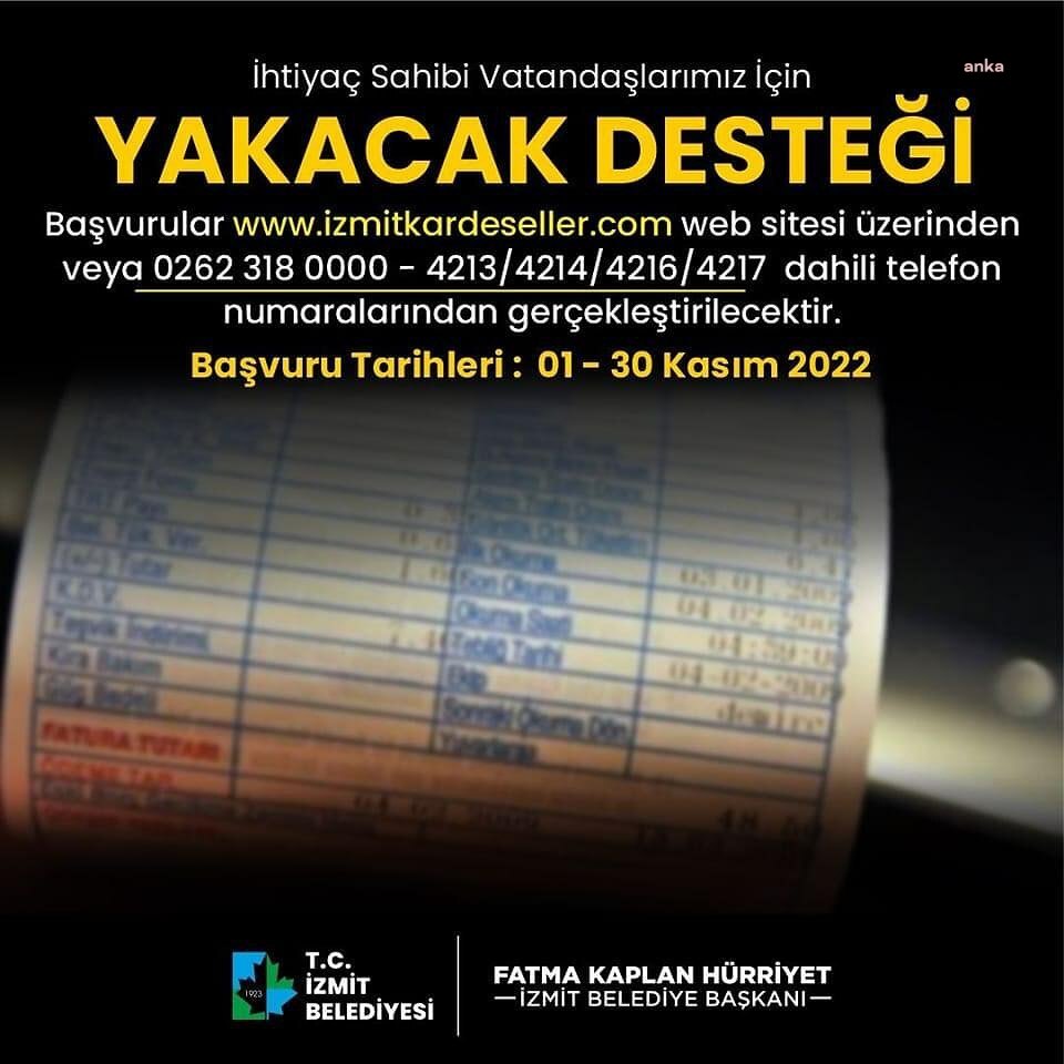 İZMİT BELEDİYESİ’NİN YAKACAK DESTEĞİ BAŞVURULARI, 30 KASIM’A KADAR DEVAM EDECEK