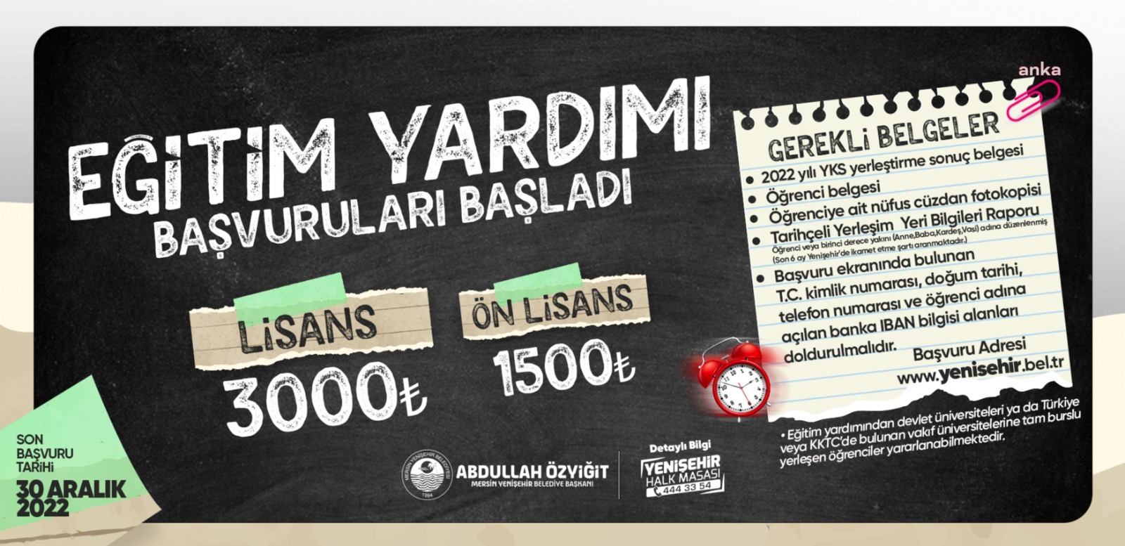 YENİŞEHİR BELEDİYESİ’NİN EĞİTİM YARDIMI BAŞVURULARI BAŞLADI