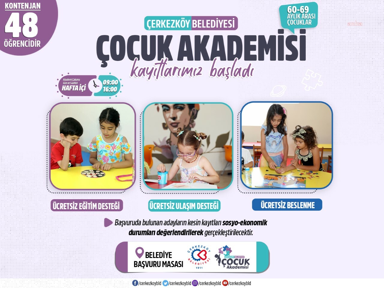 ÇERKEZKÖY BELEDİYESİ ÇOCUK AKADEMİSİ KAYITLARI BAŞLADI