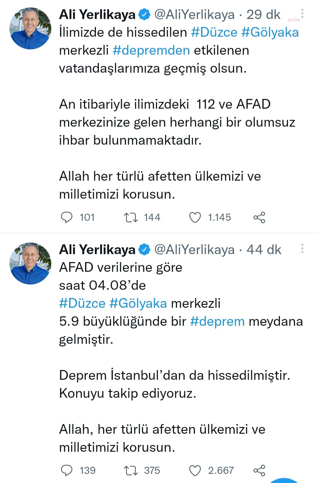 VALİ YERLİKAYA: HERHANGİ BİR OLUMSUZ İHBAR BULUNMAMAKTADIR