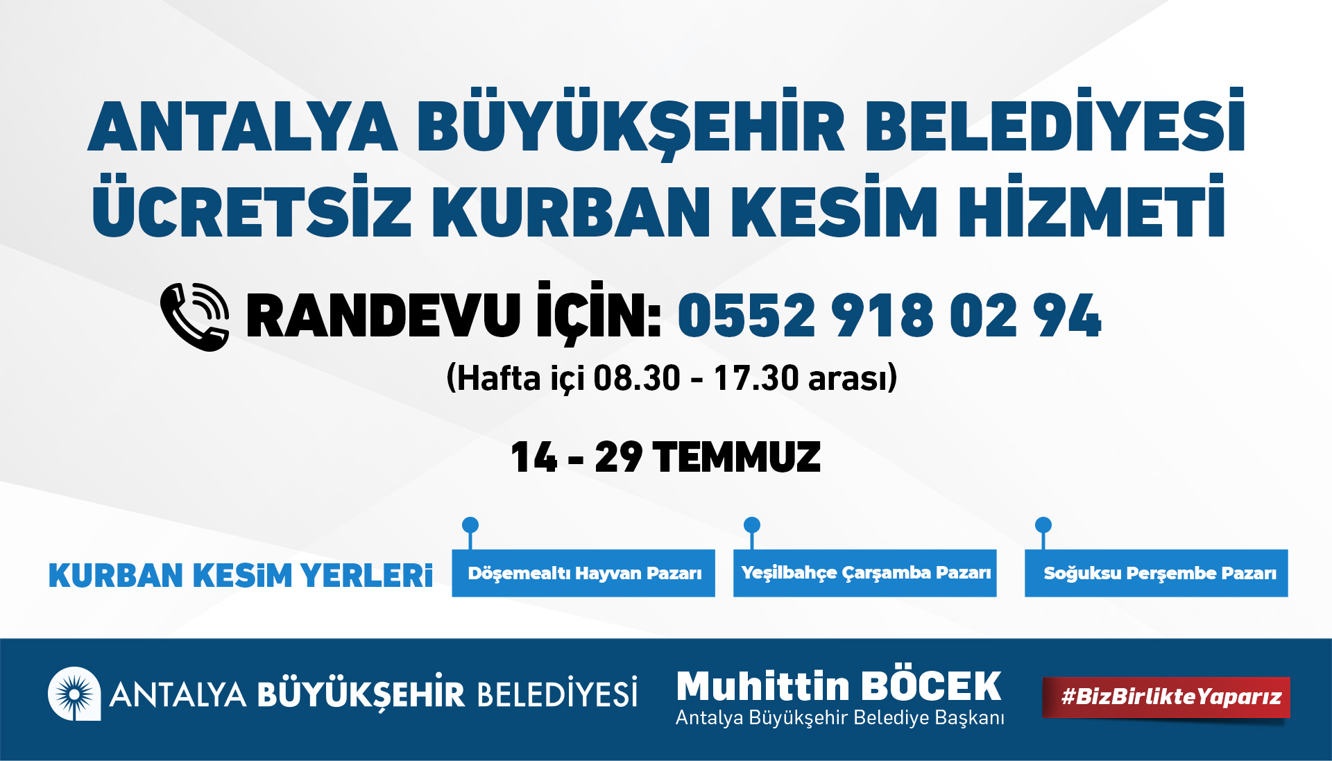 ANTALYA BÜYÜKŞEHİR, KURBAN KESİM YERLERİNİ BELİRLEDİ