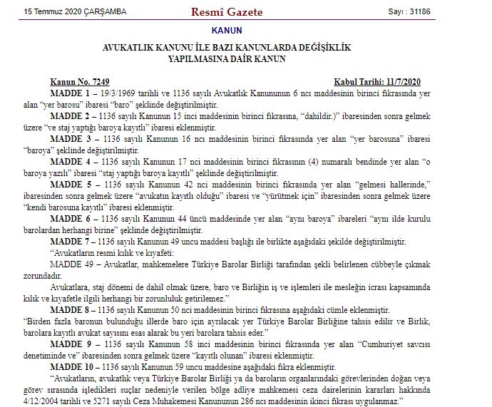 ‘ÇOKLU BARO’ DÜZENLEMESİ YASALAŞTI, GÖZLER AYM BAŞVURUSUNDA
